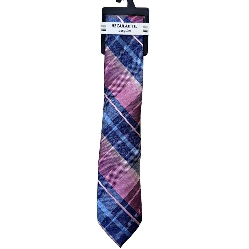 Bespoke Necktie OS Blue Pink Plaid Check Regular Tie Classic NWT Dapper Wedding